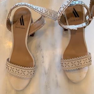 Block Heeled White Sandals - Ava and Aiden